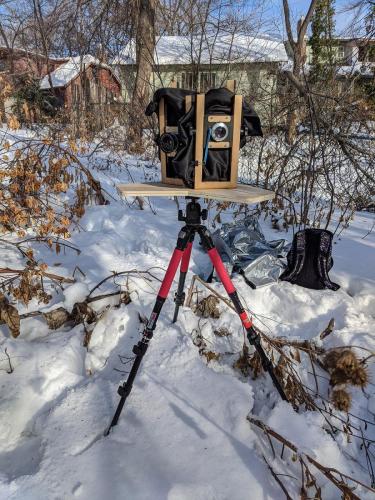 Built Twin-lens 4x5 Camera being used on site