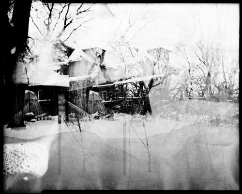 Photograph of neighboring building and view to the river from site.Built Twin-lens 4x5 Camera
