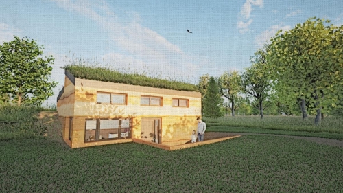 The home leaves the insulated rammed earth walls bare to allow the sunlight to shine and illuminate its layers