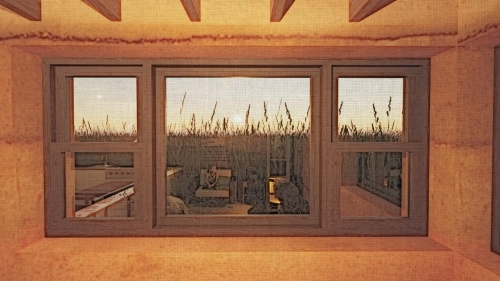Views through windows are lowered to ground level, shifting viewer’s perspective, and encouraging a focus on the land