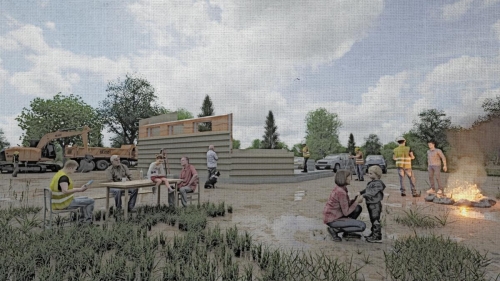 The construction of this rammed earth home would require a lot of labour from the community, encouraging members of all ages to gather, learn and participate however they can