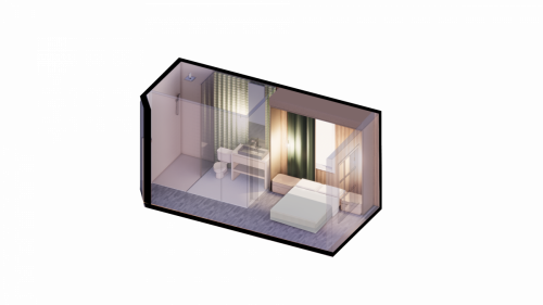 Section perspective of guest room