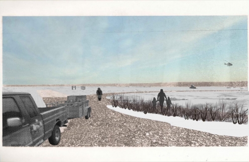 Winter perspective of boat launch and marina