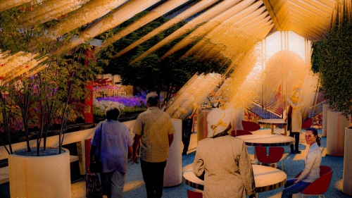 Shopping within the greenhouse, where residents grow plants and produce and subsidize living through selling their plants